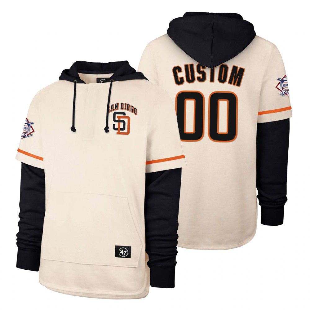 Men San Diego Padres #00 Custom Cream 2021 Pullover Hoodie MLB Jersey